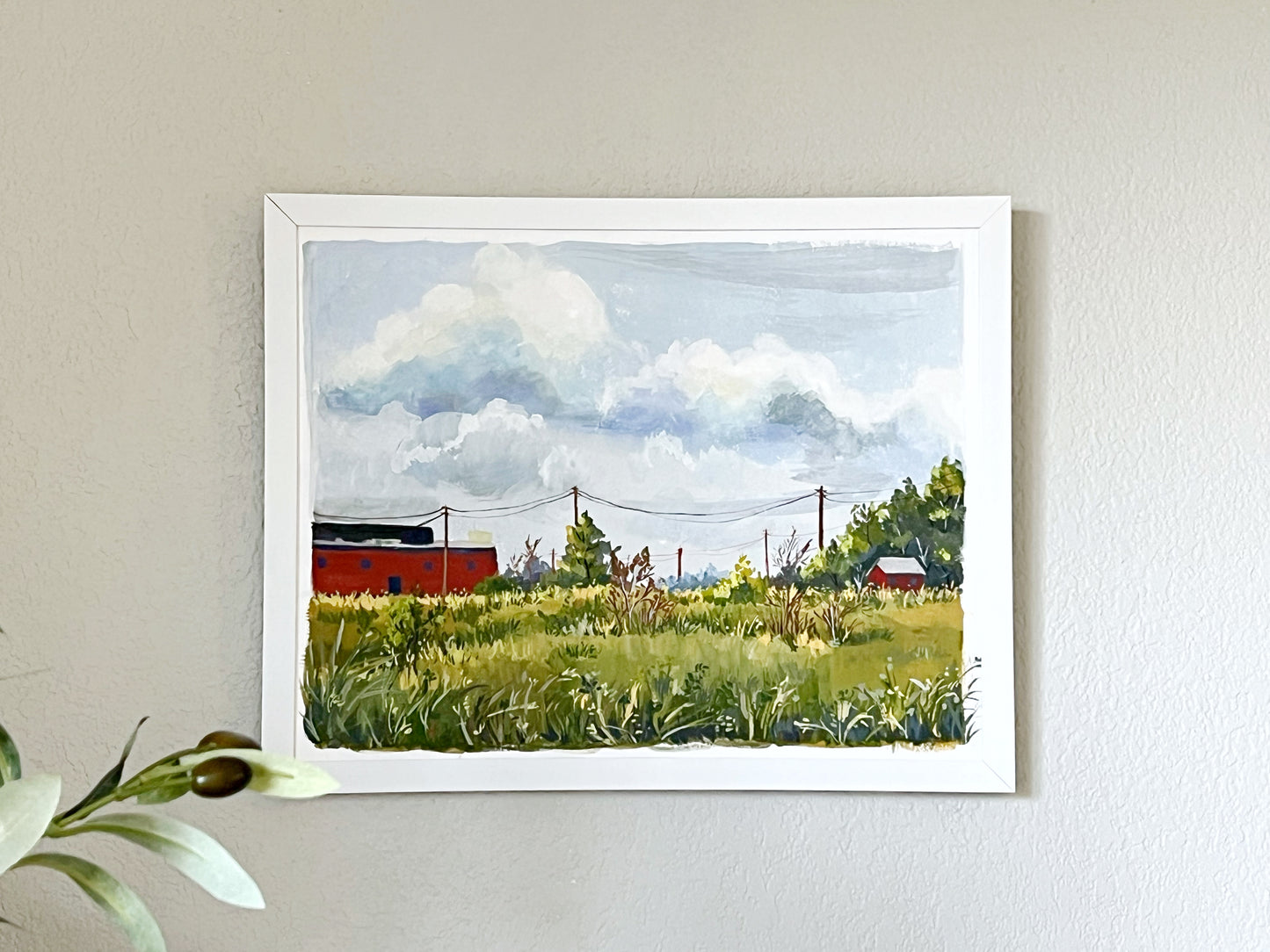 American Suburbs in the late summer- Original Gouache painting- Frame included