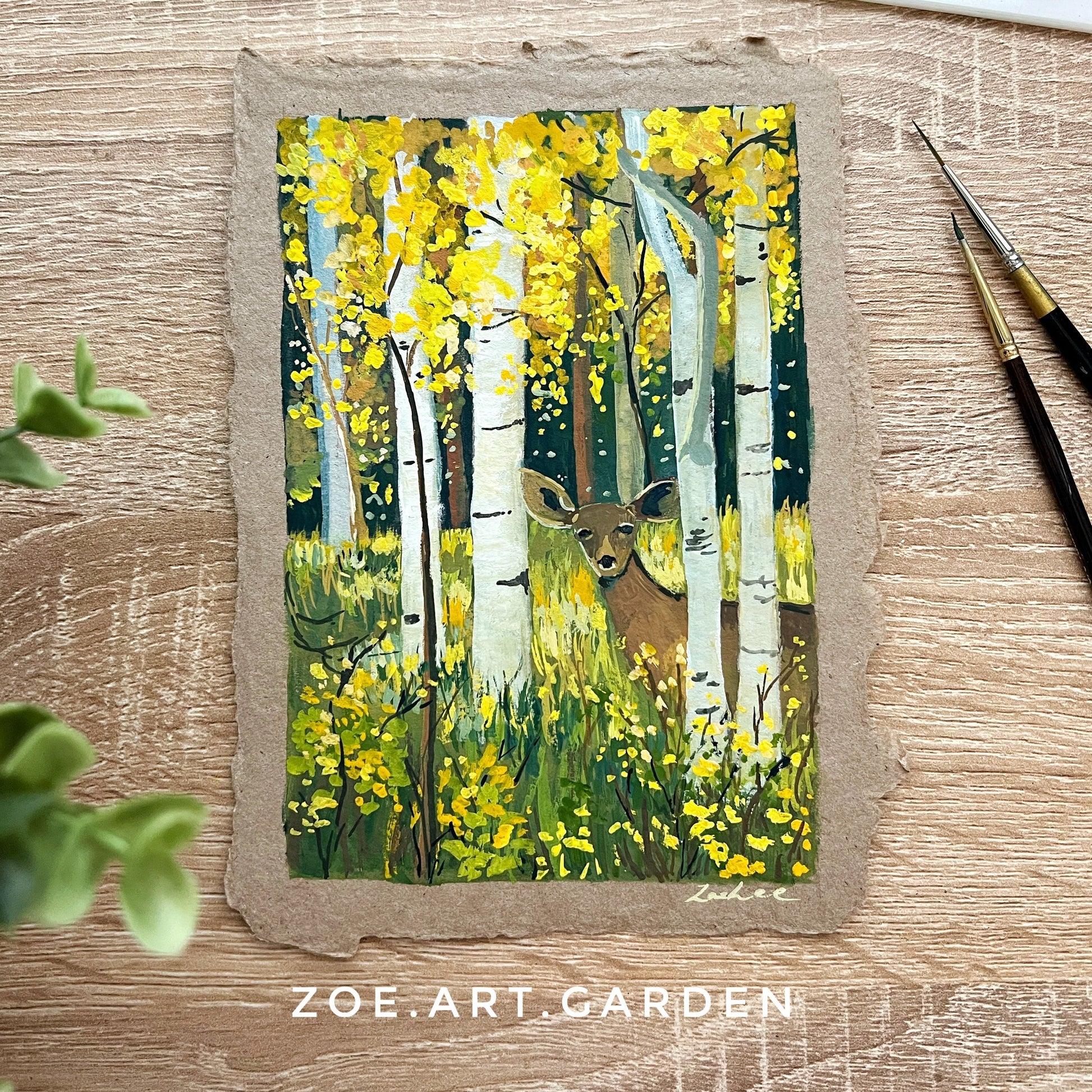 Lost in the forest- Birch forest in the autumn- Original Gouache paint –  Zoe Art Garden