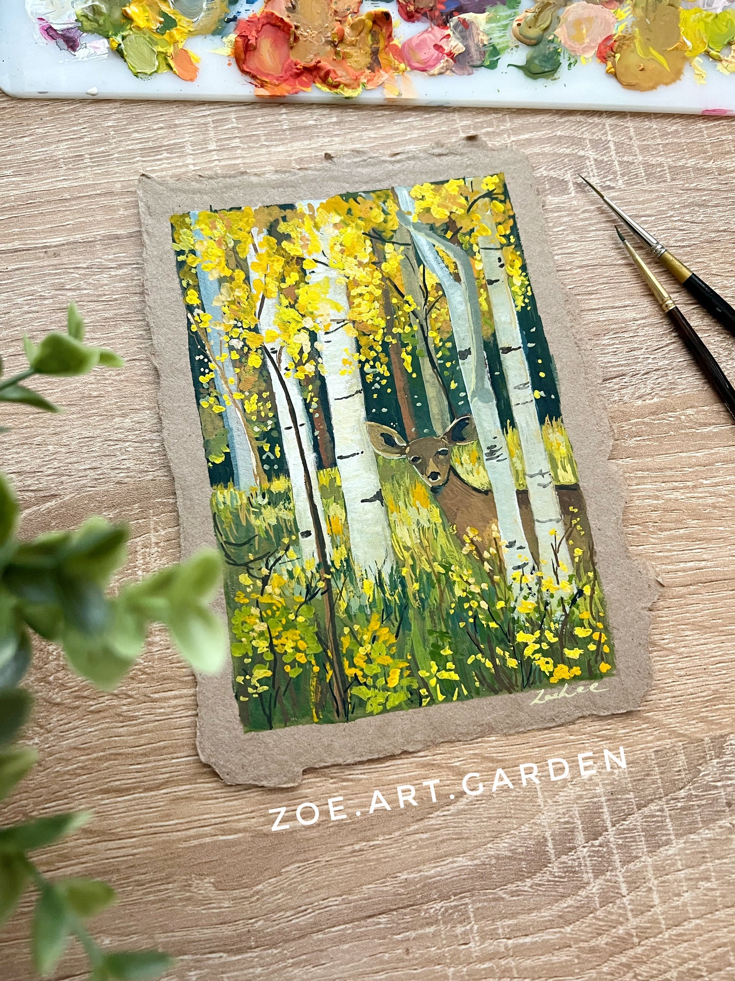 Lost in the forest- Birch forest in the autumn- Original Gouache painting