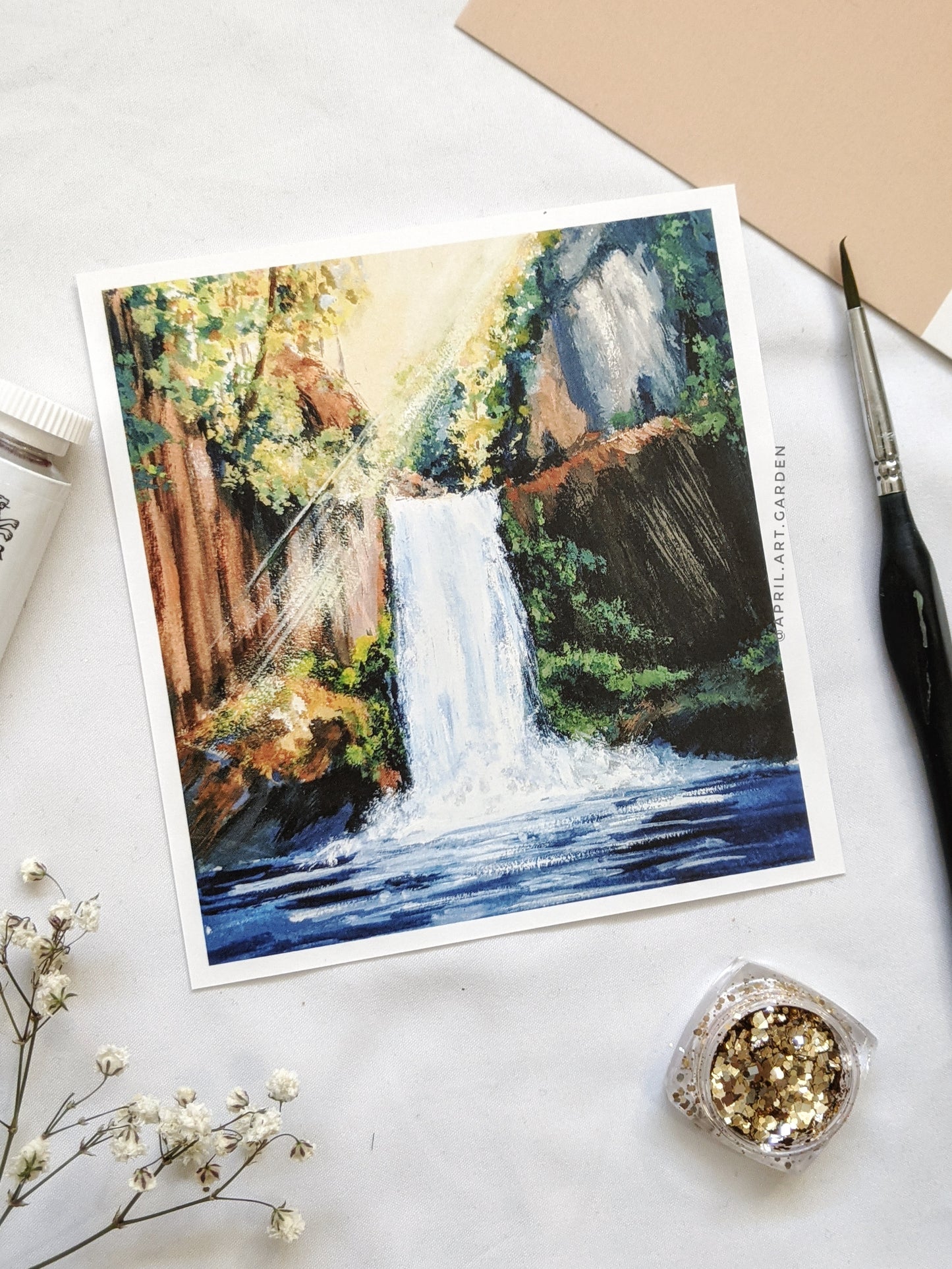 Waterfall Art Print- Gouache art print