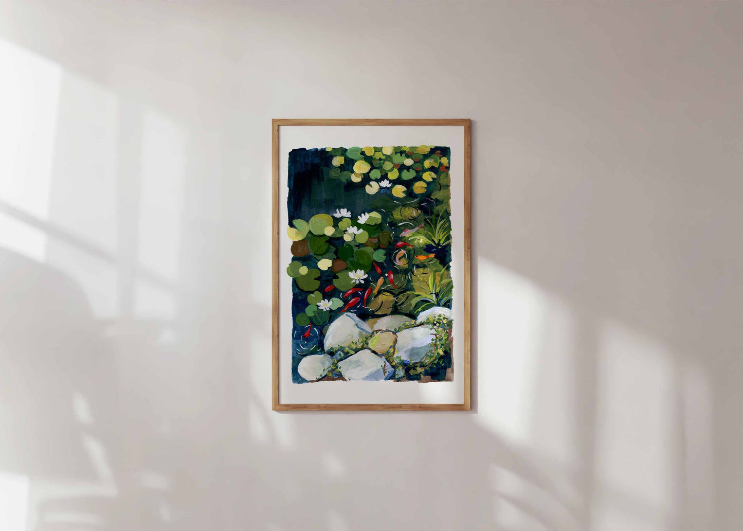 Summer pond- Koi fish and waterlilies painting- Wall art print