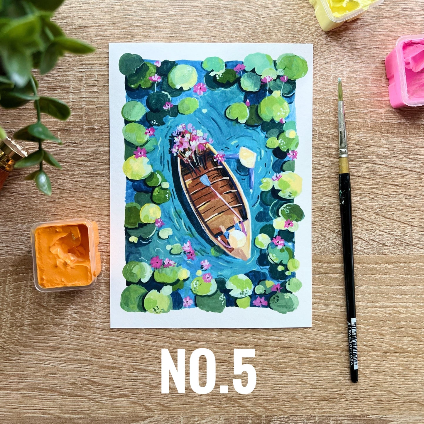 5x7 Postcard prints- Lotus pond and Koi fish art